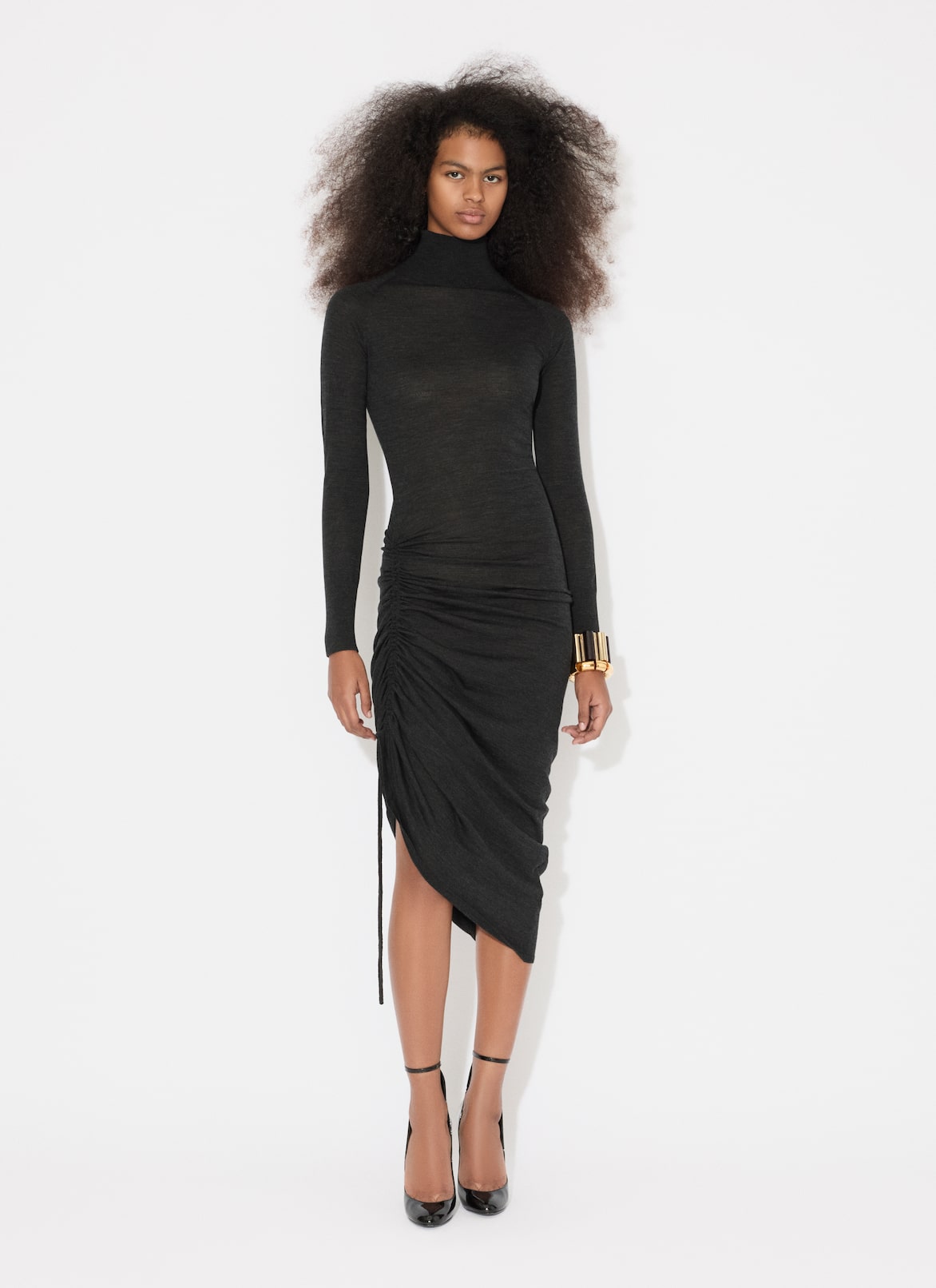 LONG SLEEVE DRAPED KNIT DRESS ALAÏA BLACK LONG SLEEVE DRAPED KNIT DRESS